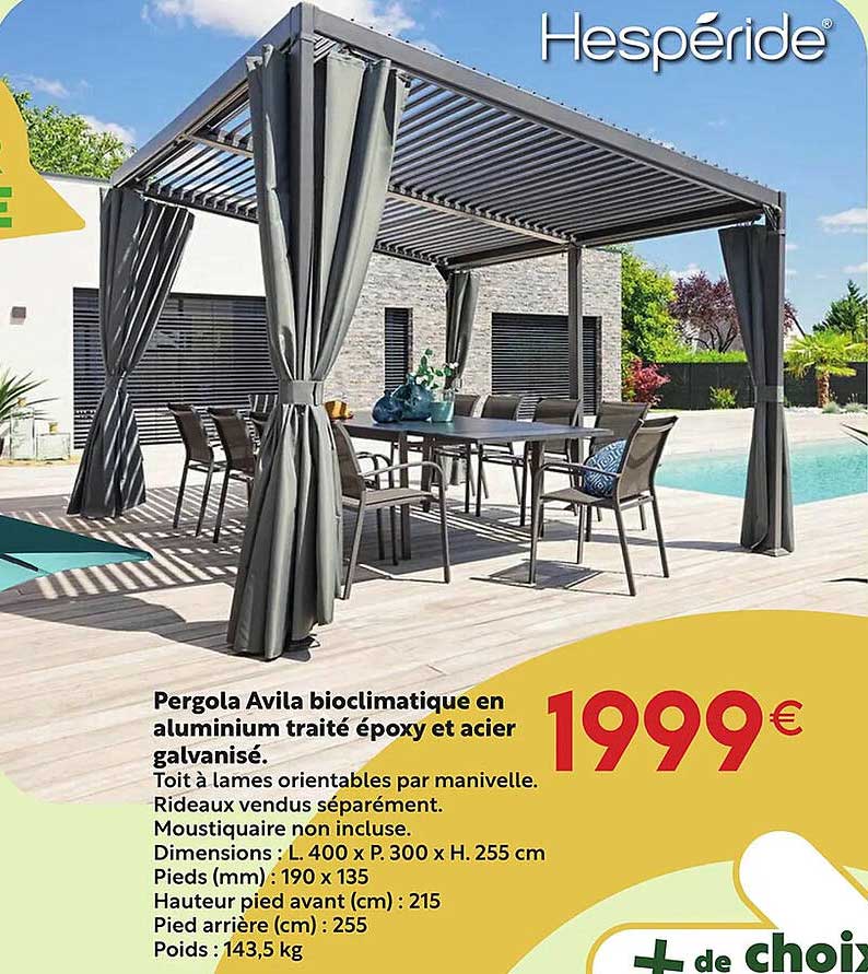 pergola avila bioclimatique en aluminium traité époxy et acier galvanisé