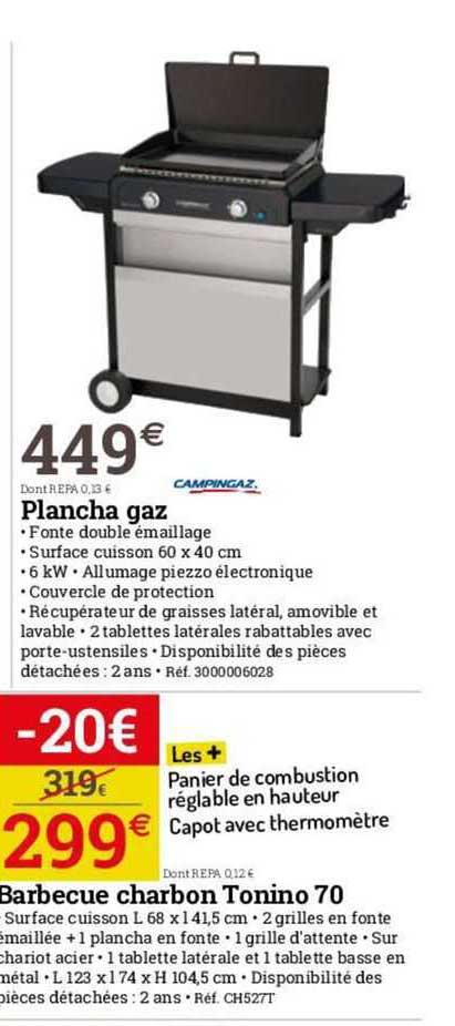 Plancha Gaz Campingaz Barbecue Charbon Tonino 70