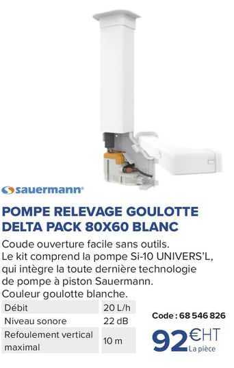 pompe relevage goulotte delta pack 80 x 60 blanc