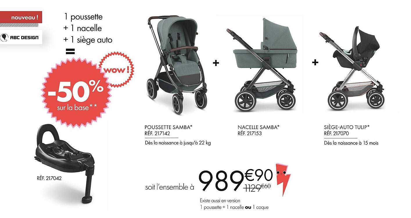 poussette samba + nacelle samba + siège-auto tulip