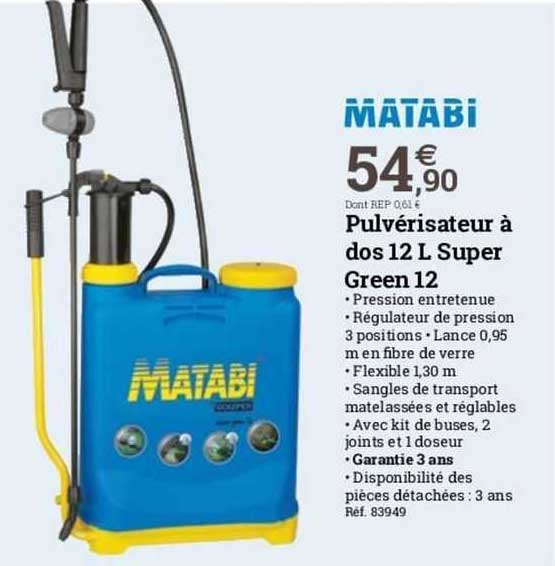 pulvérisateur à dos 12l super green 12