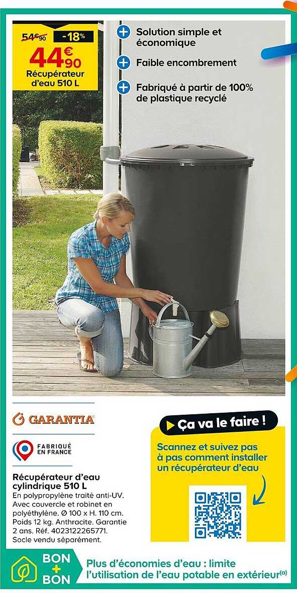 Récupérateur D'eau Cylindrique 510l