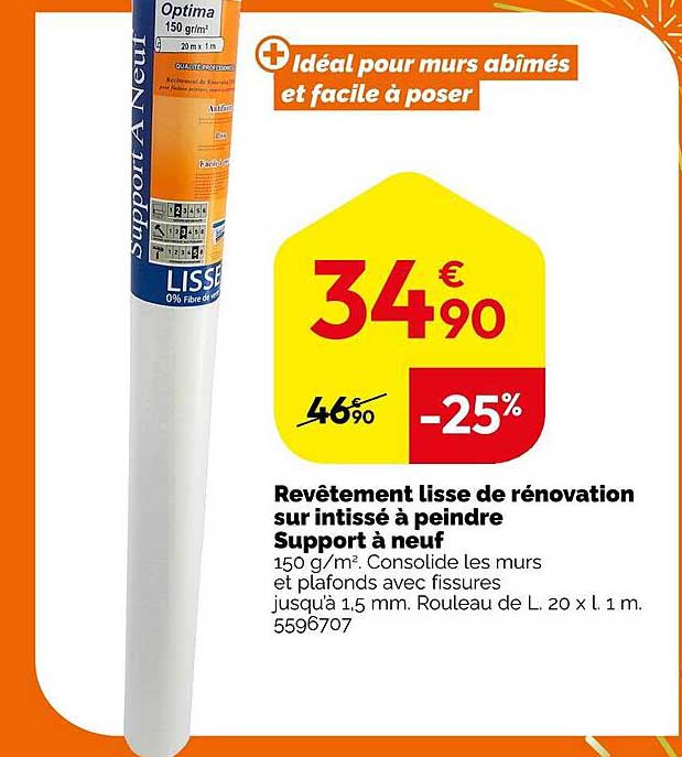 revêtement lisse de rénovation sur intissé à peindre support à neuf