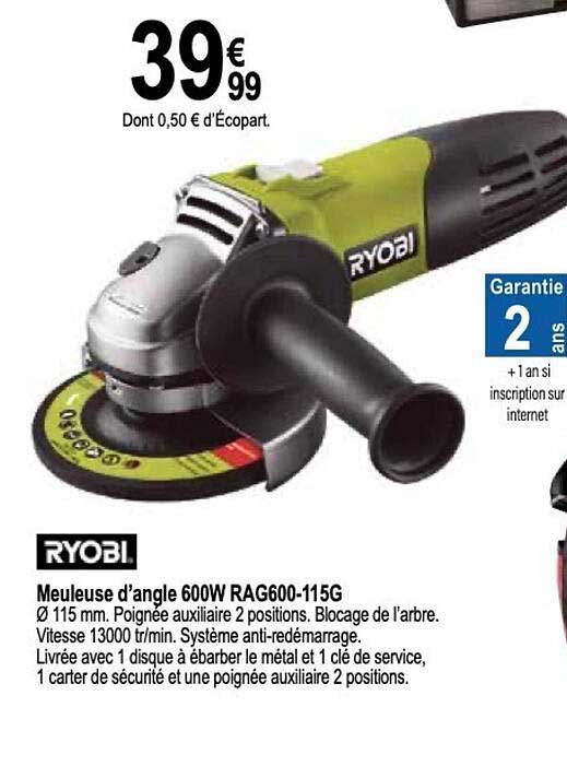 ryobi meuleuse d'angle 600w RAG600-115G