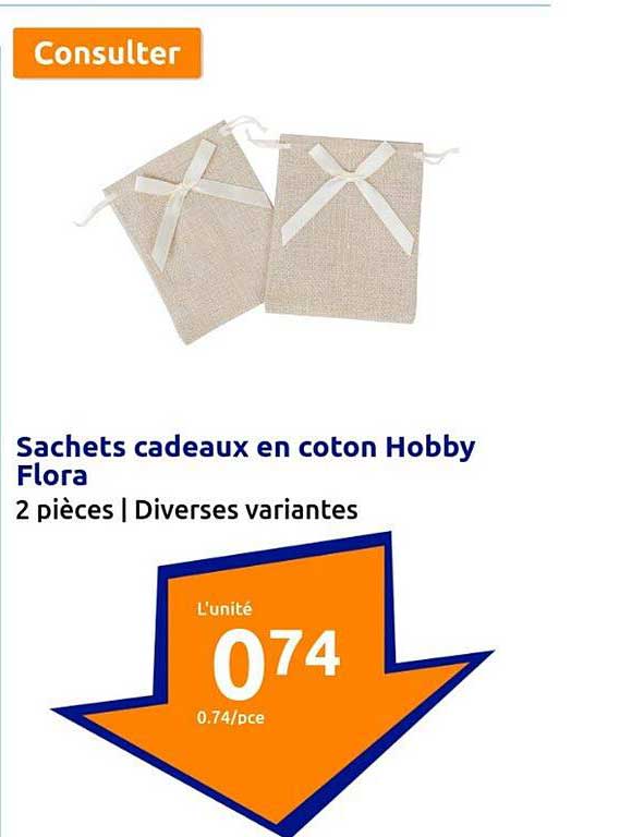 sachets cadeaux en coton hobby flora