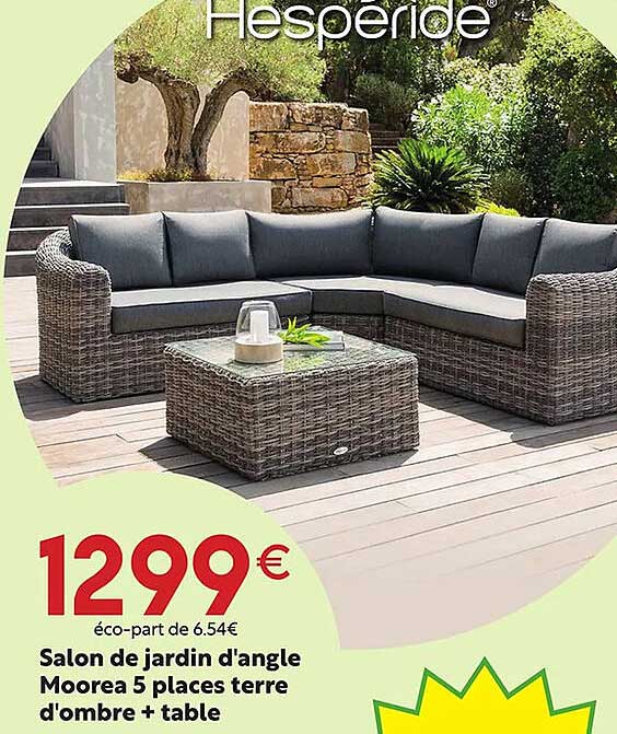 salon de jardin d'angle moorea 5 places terre d'ombre + table