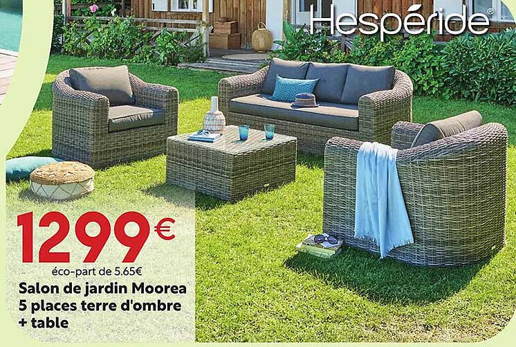 salon de jardin moorea 5 places terre d'ombre + table