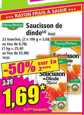saucisson de dinde halal fleury michon