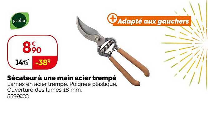 sécateur à une main acier trempé geolia