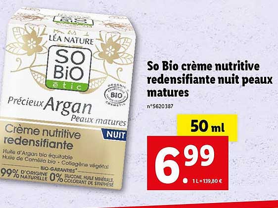 so bio crème nutritive redensifiante nuit peaux matures