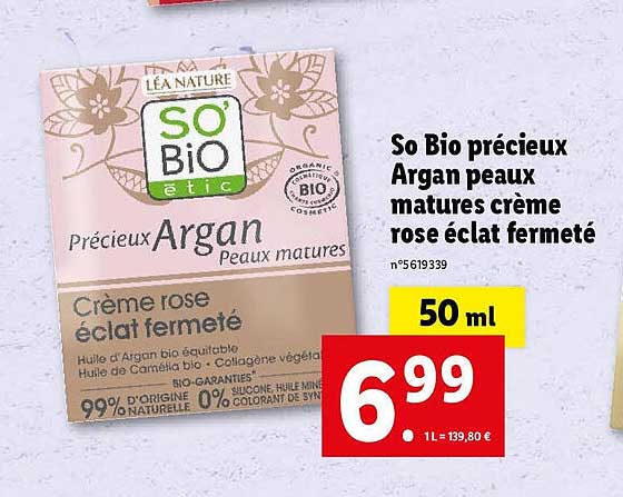 so bio précieux argan peaux matures crème rose éclat fermeté