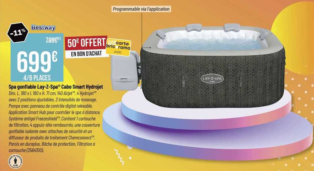 spa gonflable lay-z-spa cabo smart hydrojet bestway