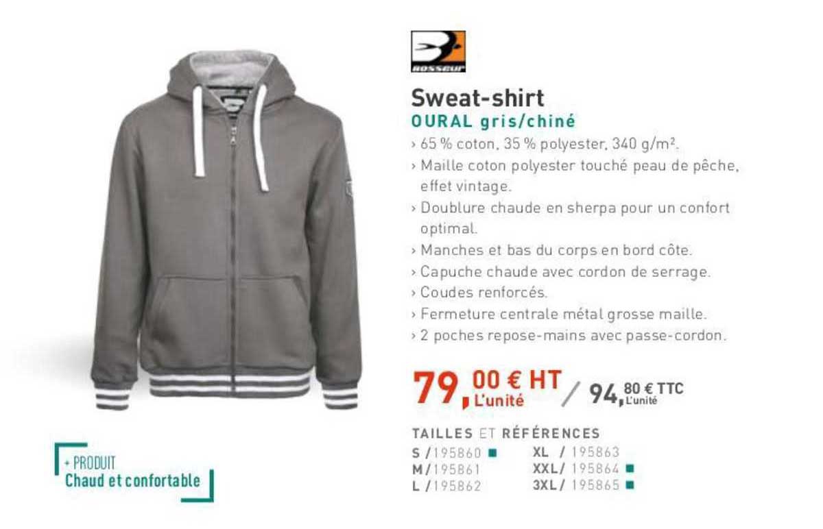 sweat-shirt oural gris chiné bosseur