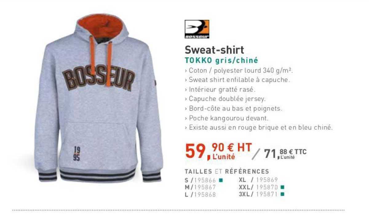 sweat-shirt tokko gris chiné bosseur