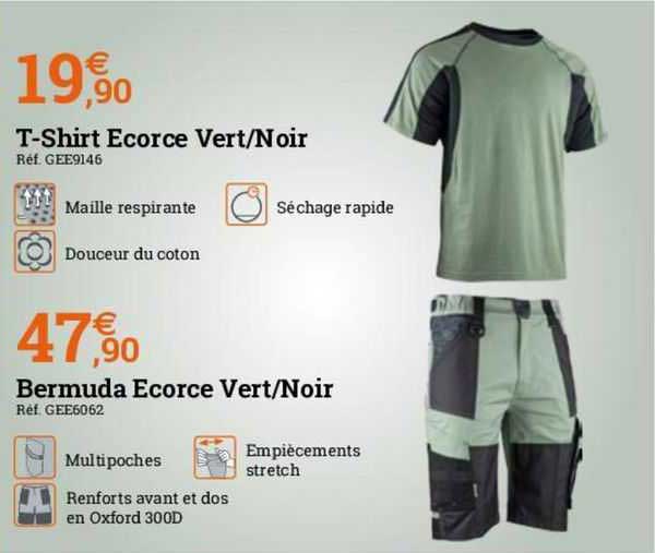 t-shirt écorce vert/noir bermuda écorce vert/noir