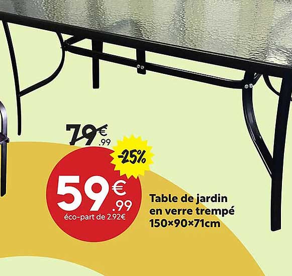 table de jardin en verre trempé 150 x 90 x 71 cm