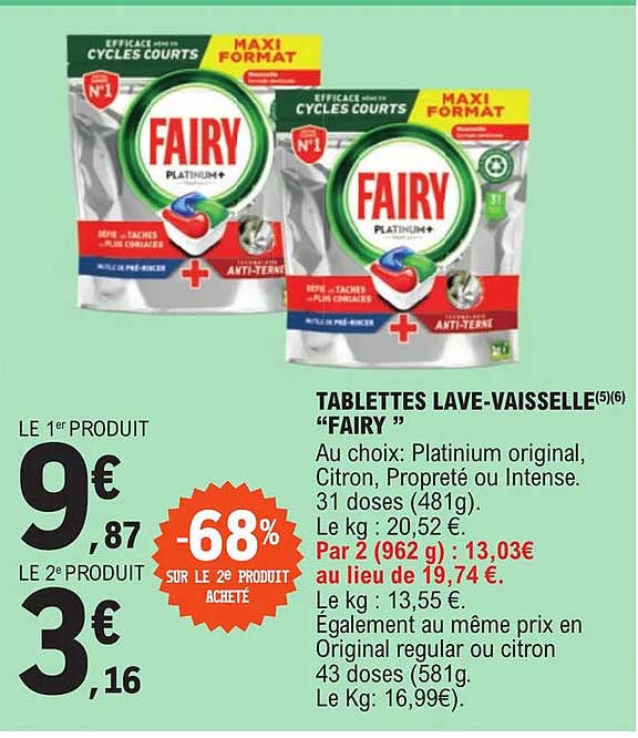 tablettes lave-vaisselle "fairy"
