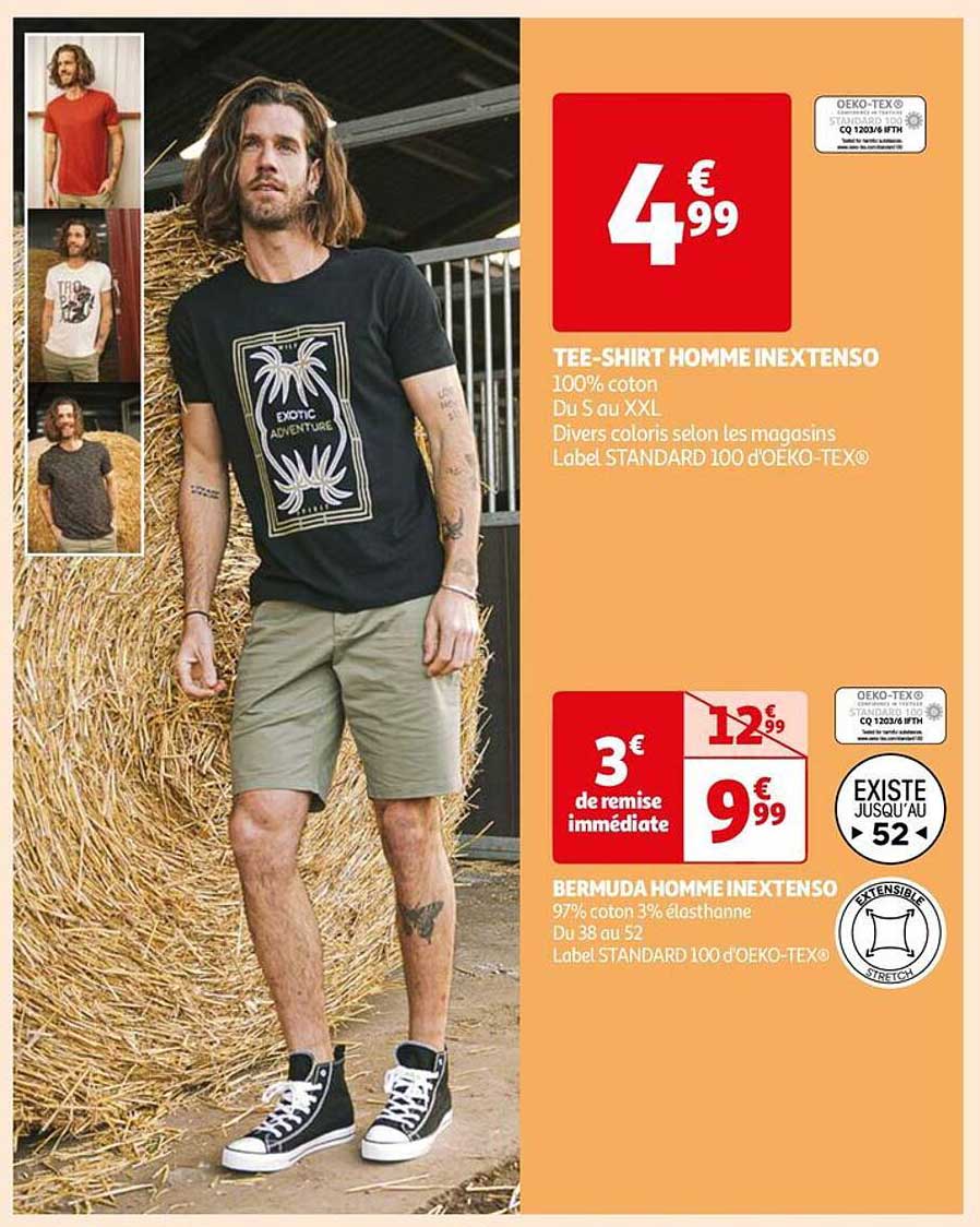 tee-shirt homme inextenso bermuda homme inextenso