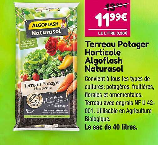 terreau potager horticole algoflash naturasol