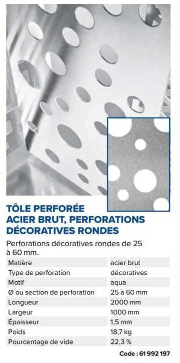 tôle perforée acier brut, perforations décoratives rondes