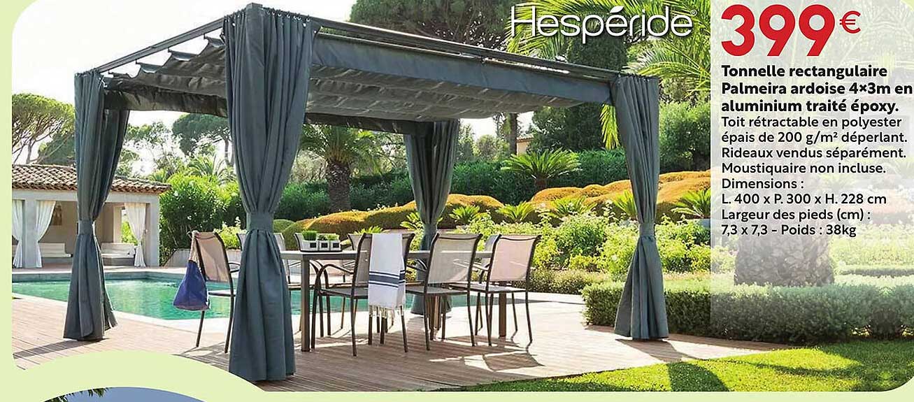 tonnelle rectangulaire palmeira ardoise 4 x 3 m en aluminium traité époxy