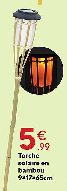 Torche Solaire En Bambou 9 X 17 X 65 Cm