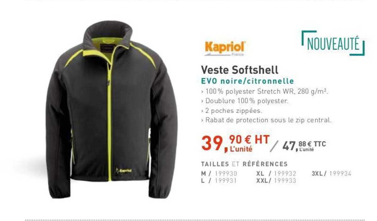 veste softshell evo noire citronnelle kapriol