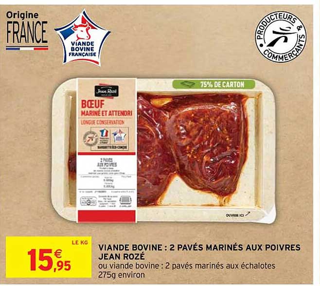 viande bovine : 2 pavés marinés aux poivres jean rozé