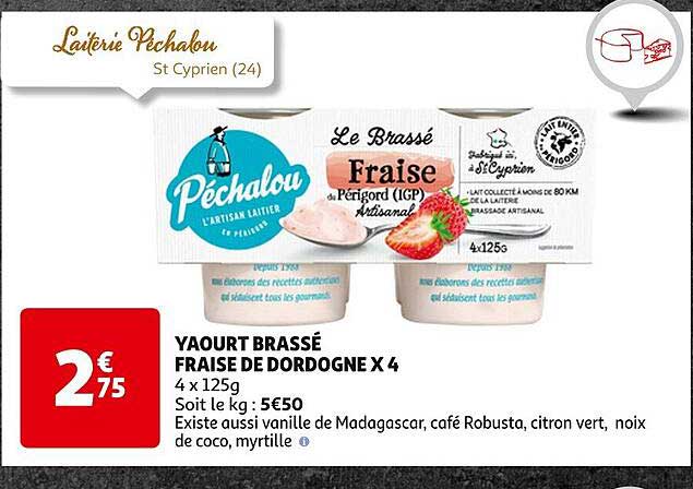 yaourt brassé fraise de dordogne x 4