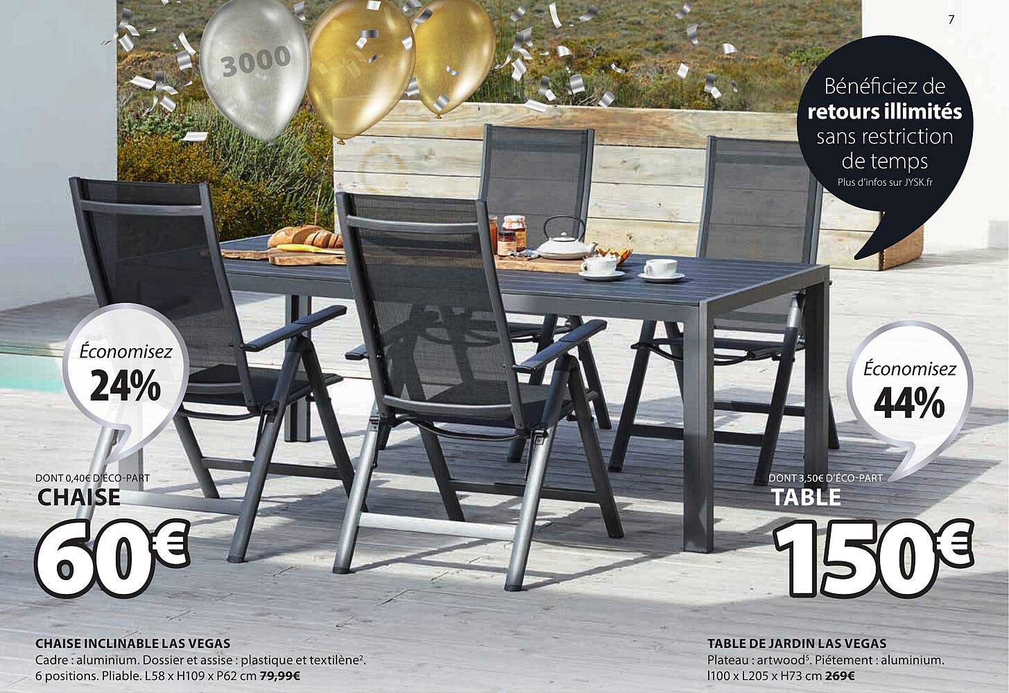 chaise inclinable las vegas, table de jardin las vegas