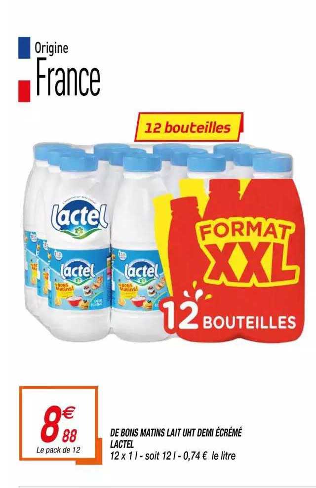 de bons matins lait uht demi écrémé lactel