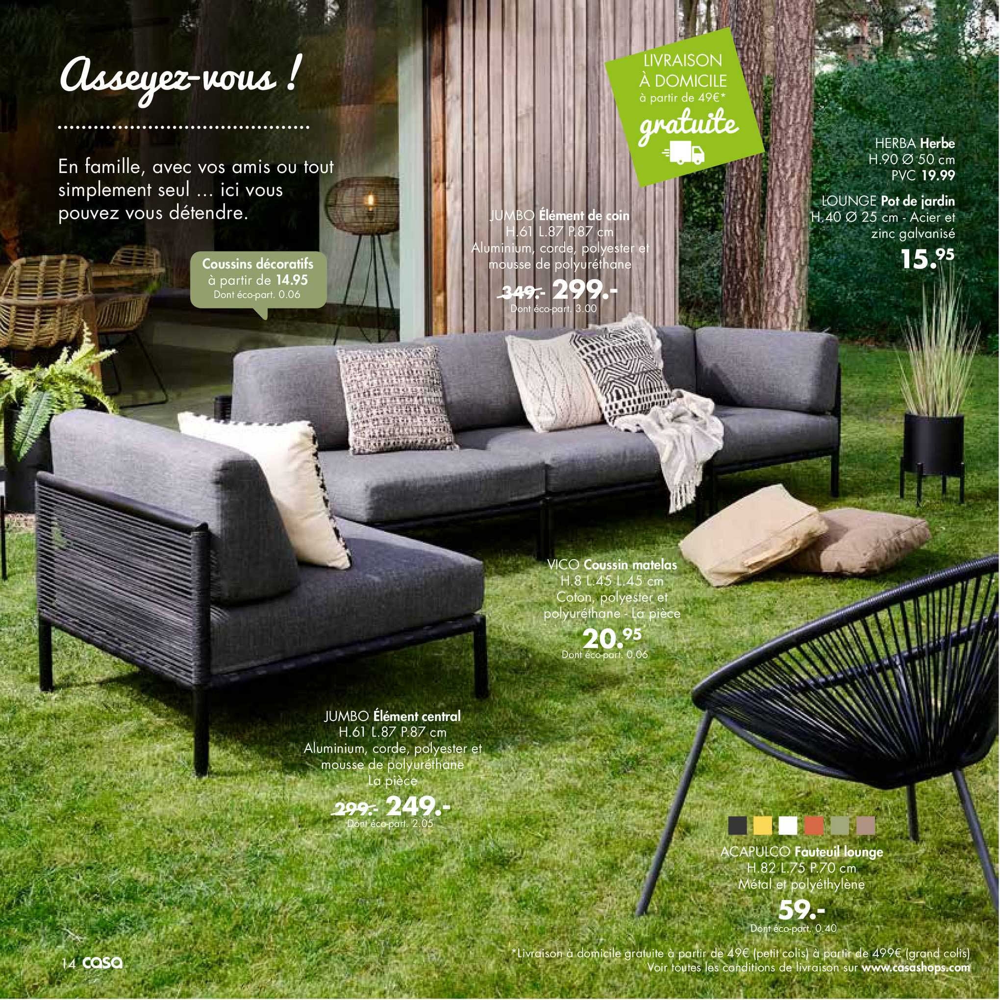 élément de coin jumbo, herbe herba, coussin matelas vico, élément central jumbo, fauteuil lounge acapulco