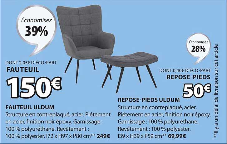 fauteuil uldum, repose-pieds uldum