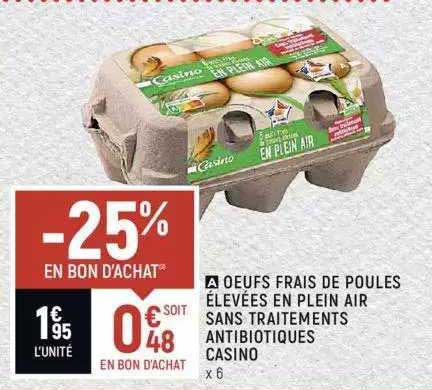 oeufs frais de poules élevées en plein air sans traitements antibiotiques casino