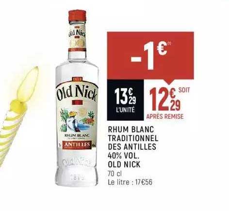 rhum blanc traditionnel des antilles 40% vol. old nick