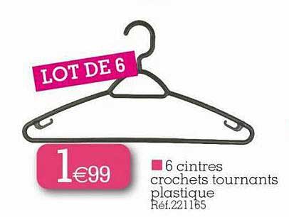 6 Cintres Crochets Tournants Plastique