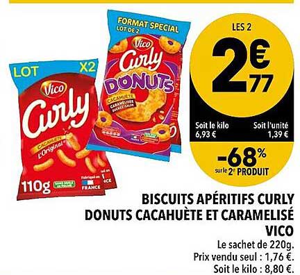 biscuits apéritifs curly donuts cacahuète et caramélisé vico