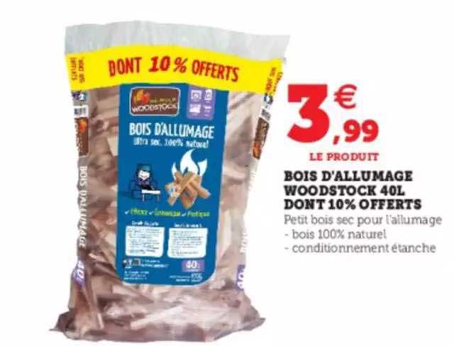 bois d'allumage woodstock 40 l dont 10% offerts