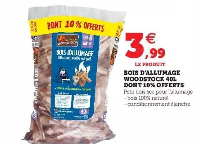 bois d'allumage woodstock 40l dont 10% offerts