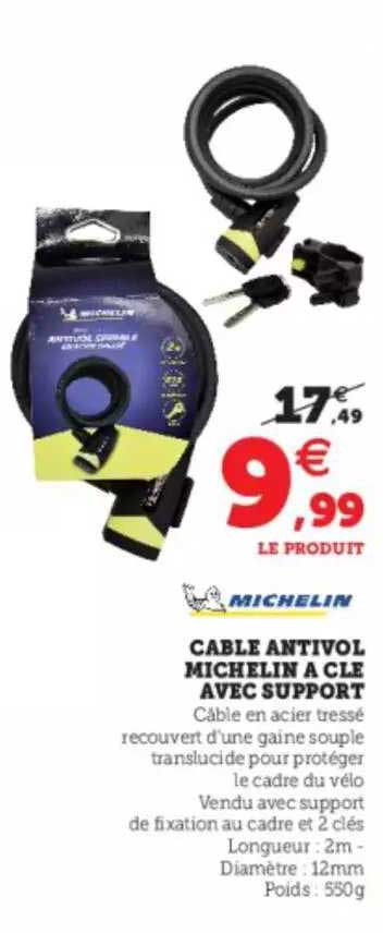 Câble Antivol Michelin à Clé Avec Support