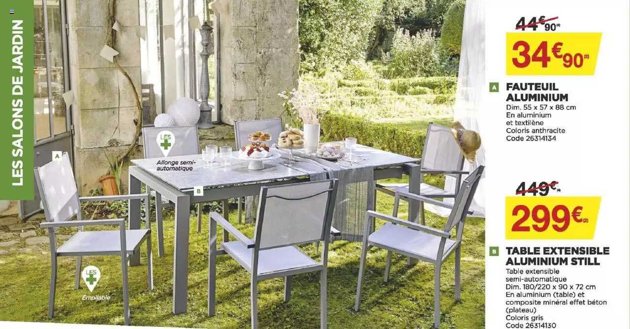fauteuil aluminium, table extensible aluminium still