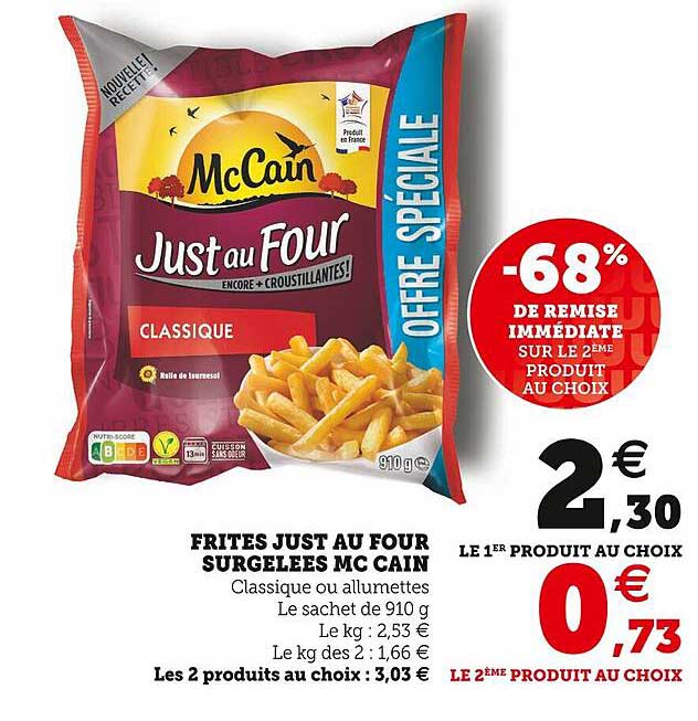 frites just au four surgelées mc cain