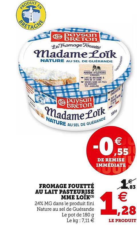 fromage fouetté au lait pasteurisé mme loïk