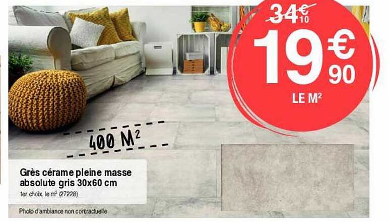 grès cérame pleine masse absolute gris 30 x 60 cm