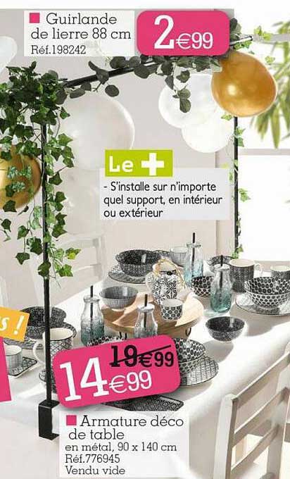 guirlande de lierre 88 cm, armature déco de table