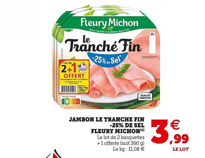 jambon le tranché fin -25% de sel fleury michon