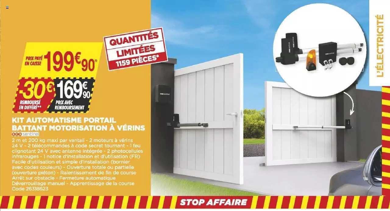 Kit Automatisme Portail Battant Motorisation à Vérins Scs Sentinel