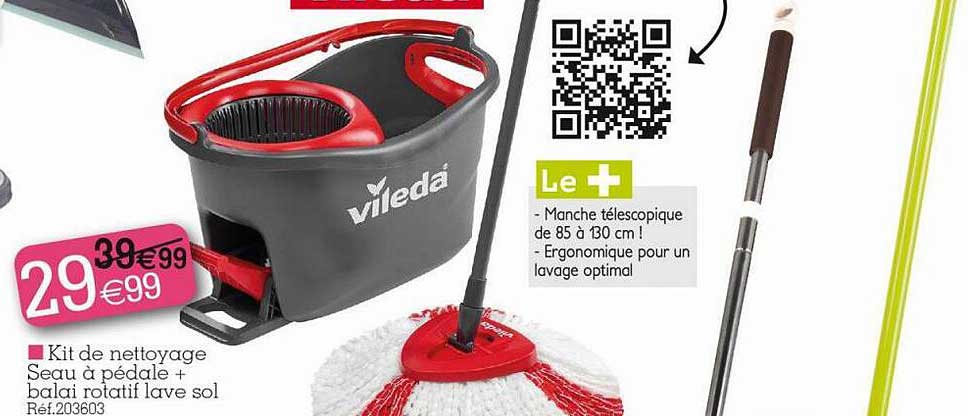 kit de nettoyage seau à pédale + balai rotatif lave sol