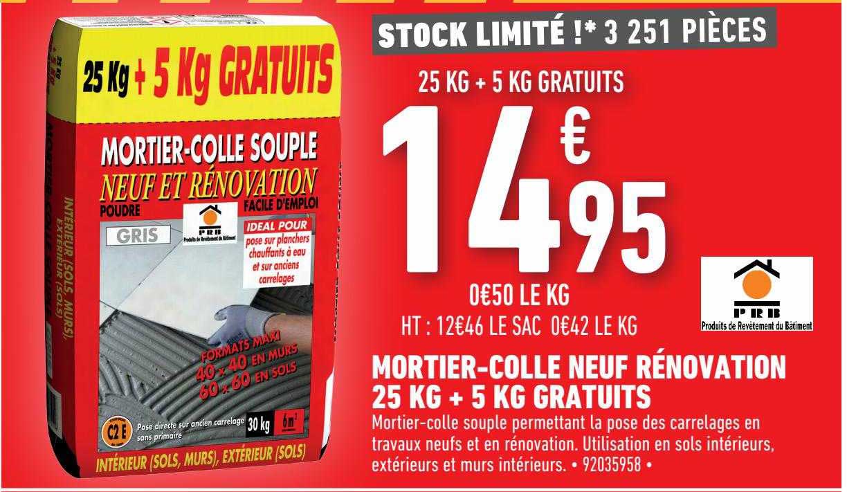 mortier-colle neuf rénovation 25 kg + 5 kg gratuits