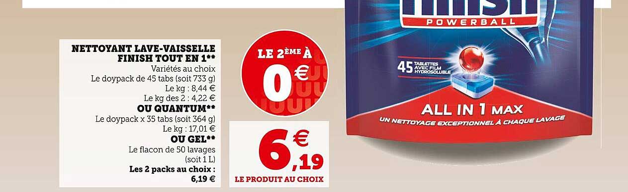 nettoyant lave-vaisselle finish tout en 1 ou quantum ou gel